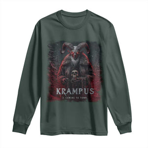 Krampus Is Coming To Town Long Sleeve Shirt Gothic Dark Xmas Gift Horror Holiday TS10 Dark Forest Green Print Your Wear