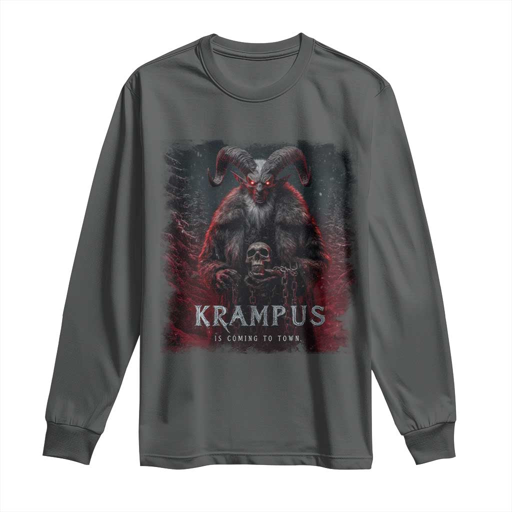 Krampus Is Coming To Town Long Sleeve Shirt Gothic Dark Xmas Gift Horror Holiday TS10 Dark Heather Print Your Wear