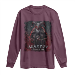 Krampus Is Coming To Town Long Sleeve Shirt Gothic Dark Xmas Gift Horror Holiday TS10 Maroon Print Your Wear
