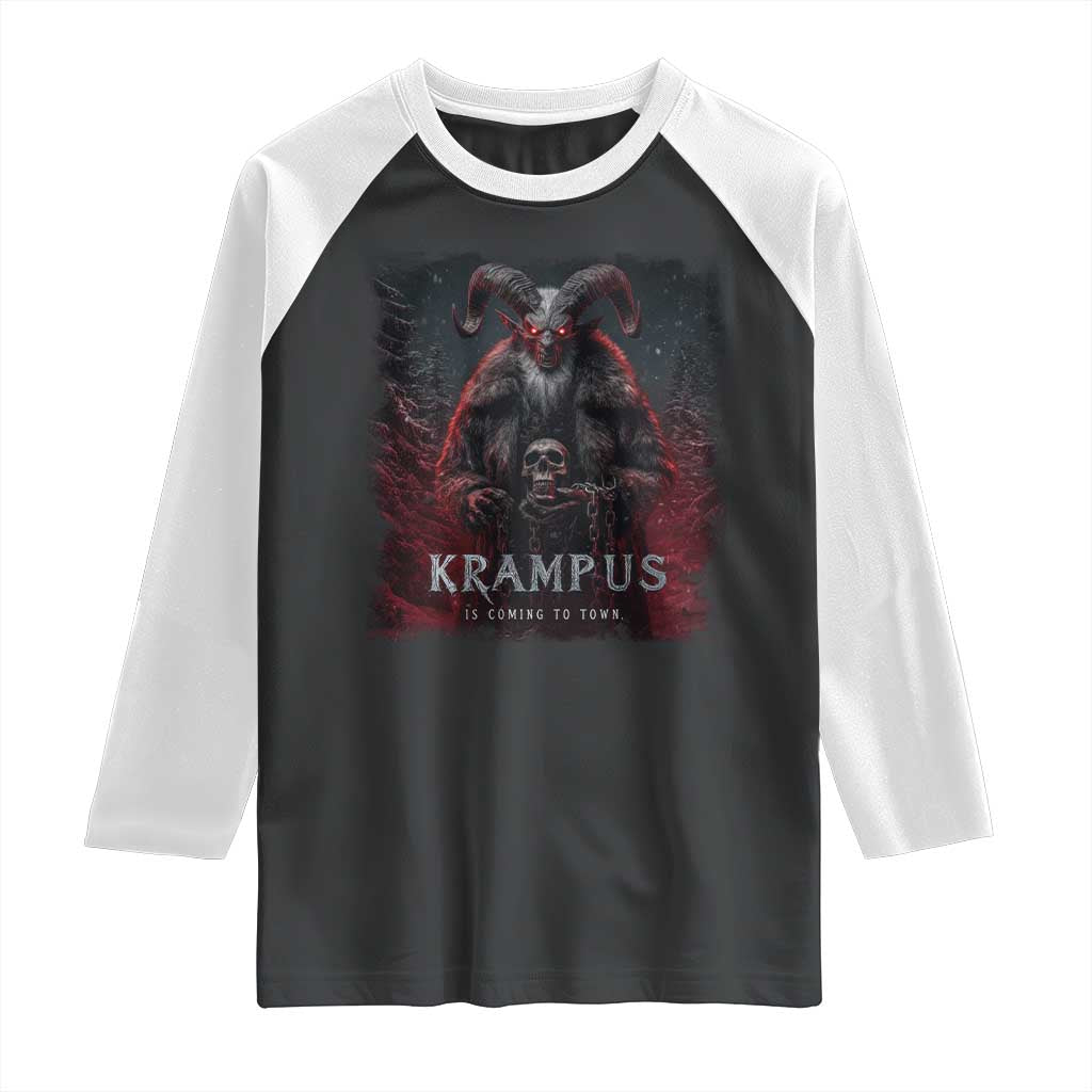 Krampus Is Coming To Town Raglan Shirt Gothic Dark Xmas Gift Horror Holiday TS10 Black White Print Your Wear