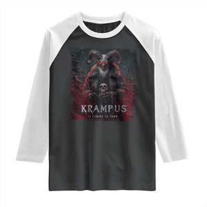 Krampus Is Coming To Town Raglan Shirt Gothic Dark Xmas Gift Horror Holiday TS10 Black White Print Your Wear