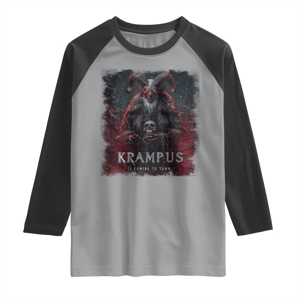 Krampus Is Coming To Town Raglan Shirt Gothic Dark Xmas Gift Horror Holiday TS10 Sport Gray Black Print Your Wear