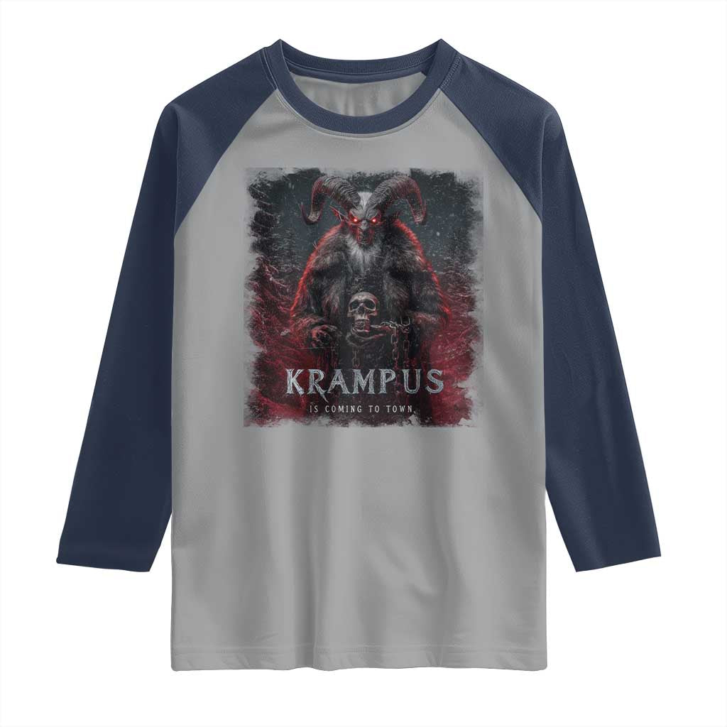 Krampus Is Coming To Town Raglan Shirt Gothic Dark Xmas Gift Horror Holiday TS10 Sport Gray Navy Print Your Wear