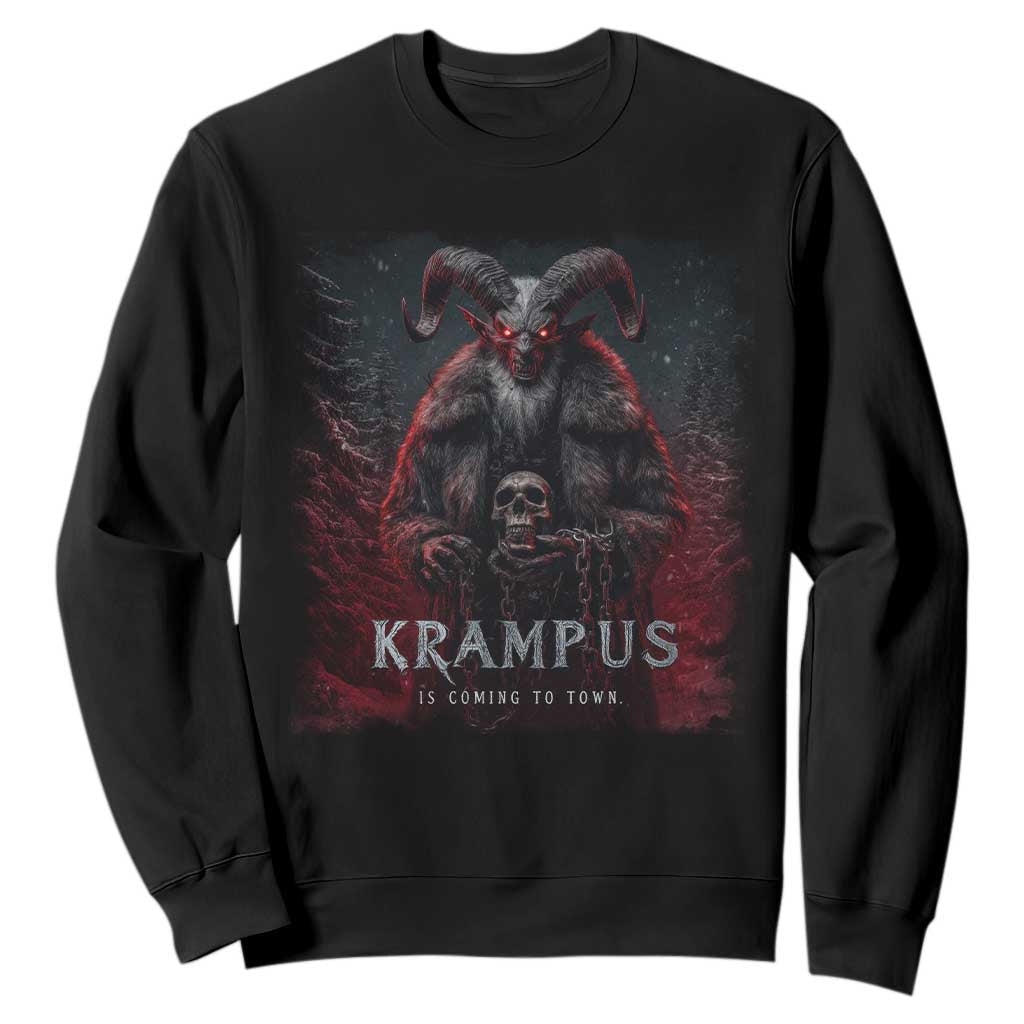 Krampus Is Coming To Town Sweatshirt Gothic Dark Xmas Gift Horror Holiday TS10 Black Print Your Wear