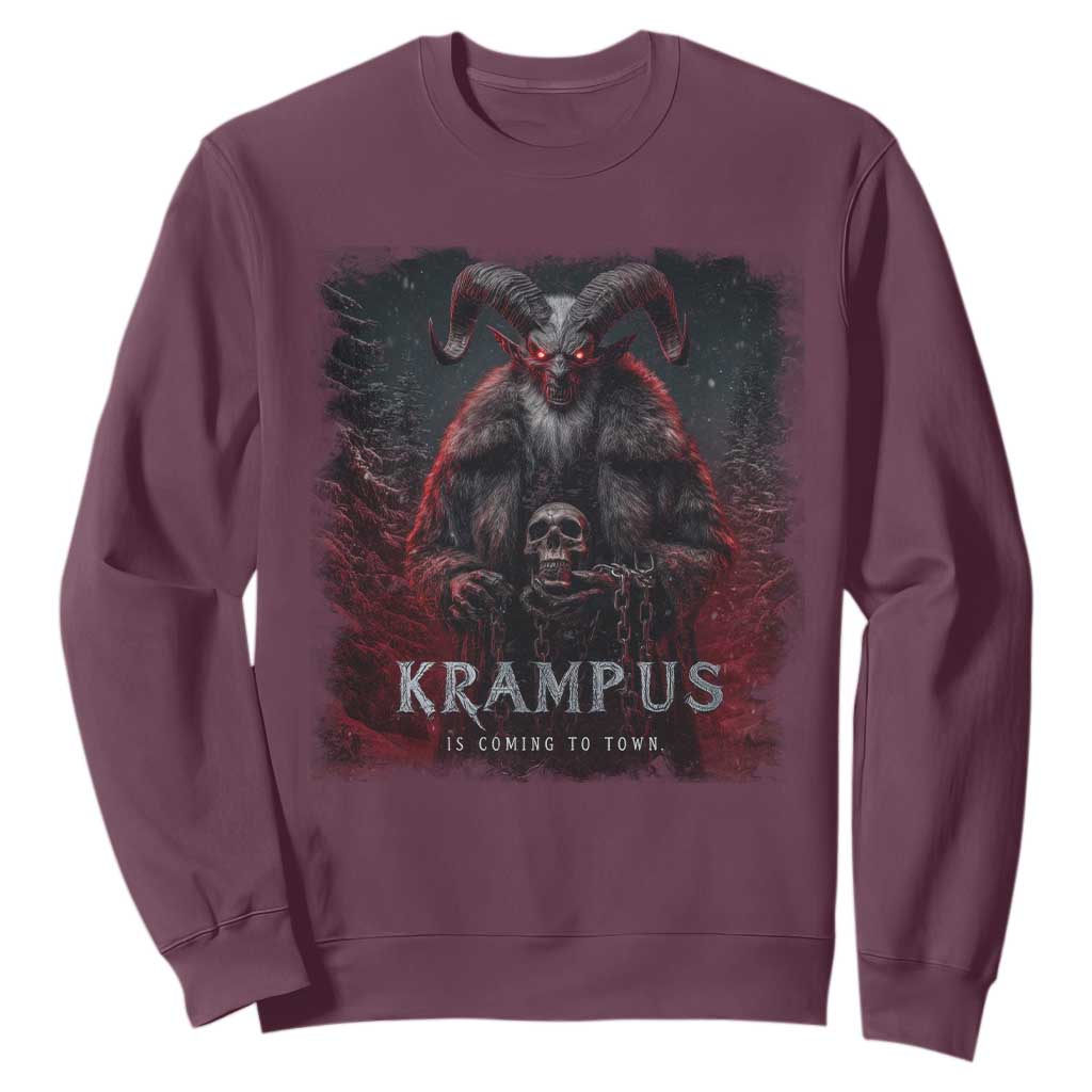 Krampus Is Coming To Town Sweatshirt Gothic Dark Xmas Gift Horror Holiday TS10 Maroon Print Your Wear