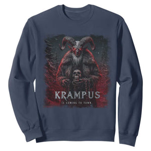 Krampus Is Coming To Town Sweatshirt Gothic Dark Xmas Gift Horror Holiday TS10 Navy Print Your Wear