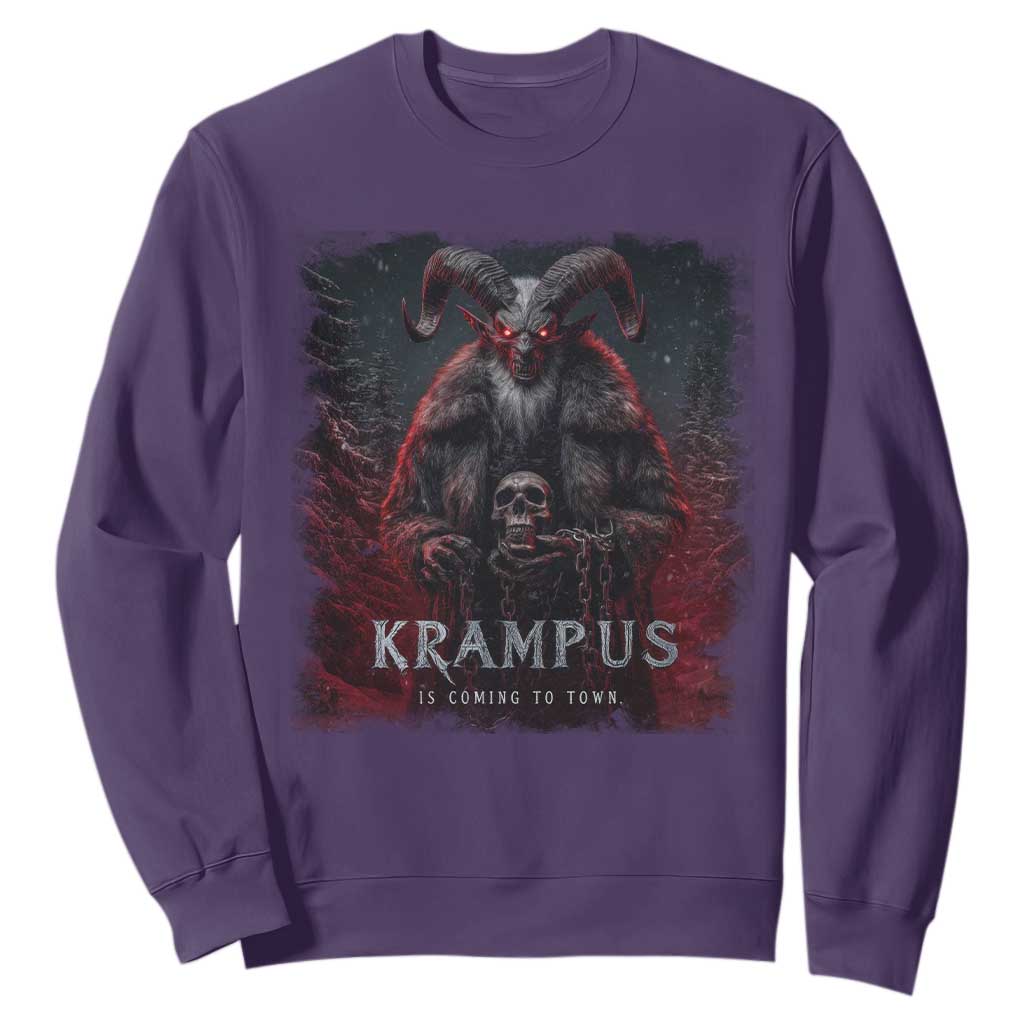 Krampus Is Coming To Town Sweatshirt Gothic Dark Xmas Gift Horror Holiday TS10 Purple Print Your Wear