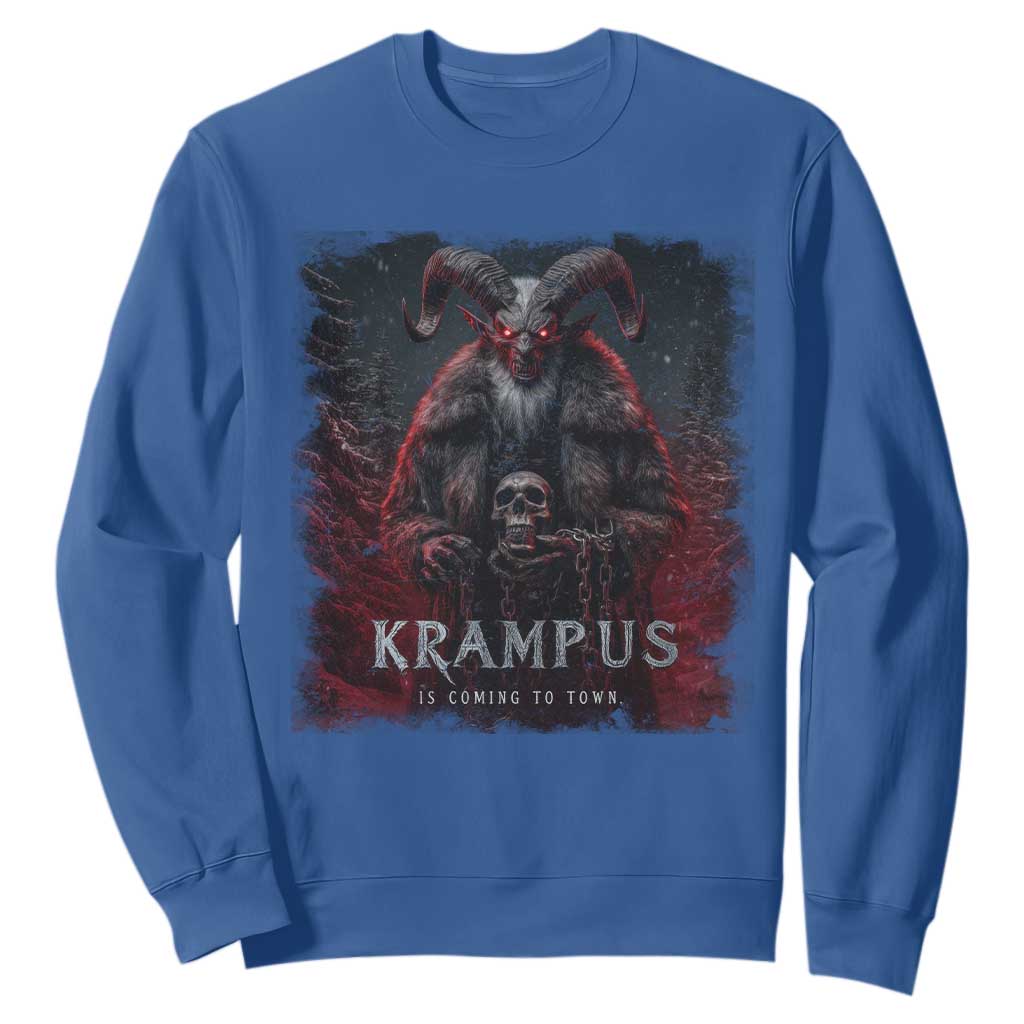 Krampus Is Coming To Town Sweatshirt Gothic Dark Xmas Gift Horror Holiday TS10 Royal Blue Print Your Wear