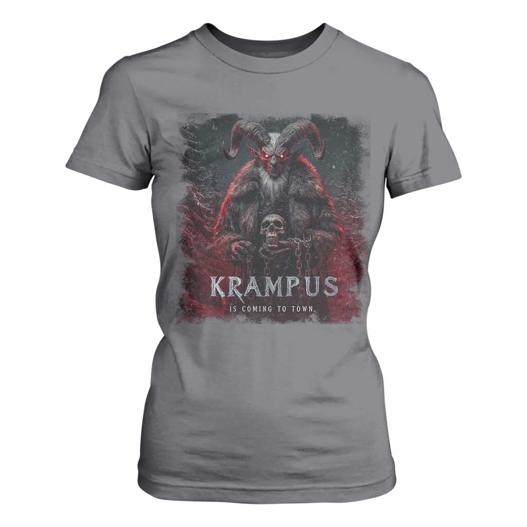 Krampus Is Coming To Town T Shirt For Women Gothic Dark Xmas Gift Horror Holiday TS10 Charcoal Print Your Wear