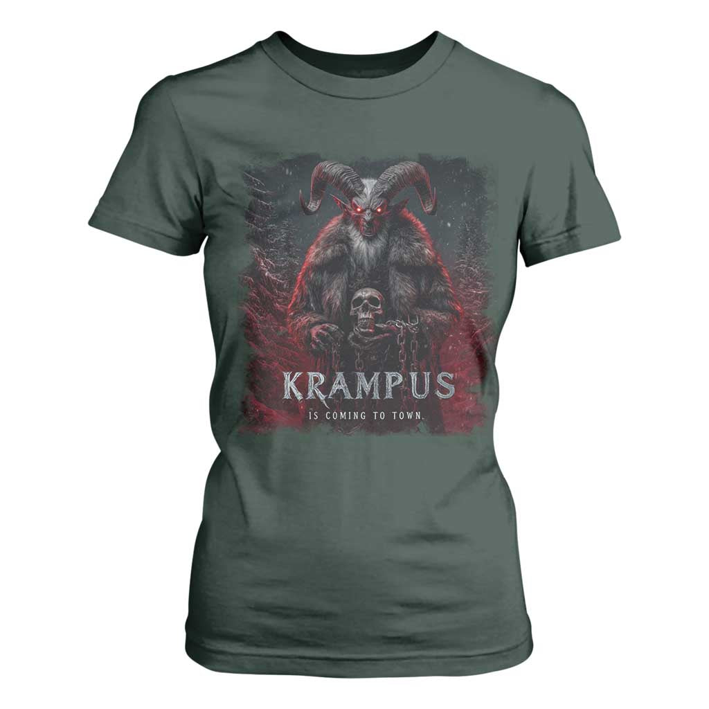 Krampus Is Coming To Town T Shirt For Women Gothic Dark Xmas Gift Horror Holiday TS10 Dark Forest Green Print Your Wear