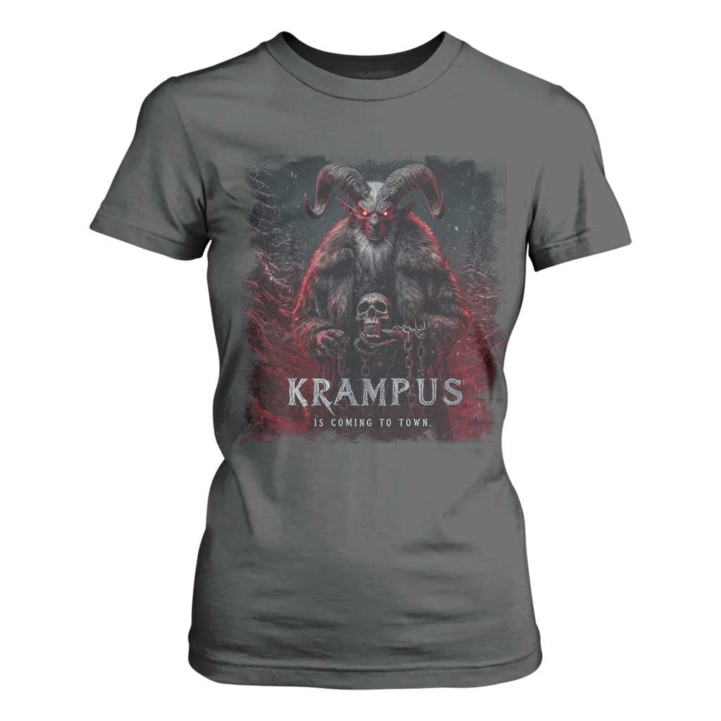 Krampus Is Coming To Town T Shirt For Women Gothic Dark Xmas Gift Horror Holiday TS10 Dark Heather Print Your Wear