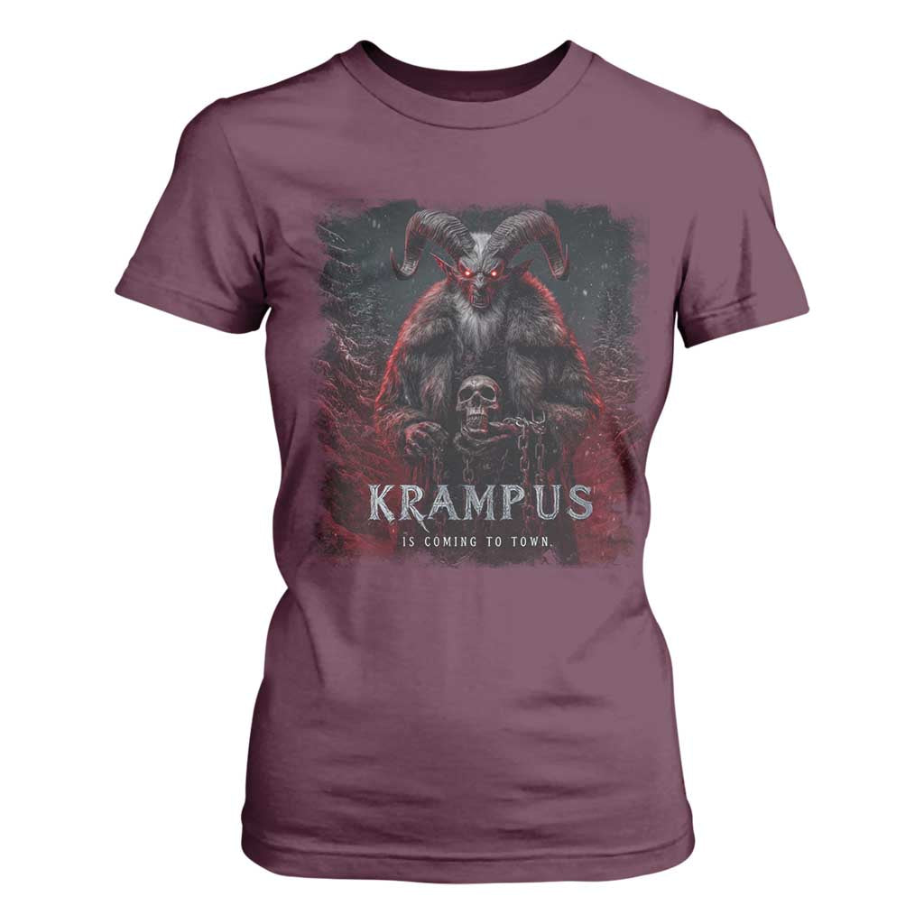 Krampus Is Coming To Town T Shirt For Women Gothic Dark Xmas Gift Horror Holiday TS10 Maroon Print Your Wear