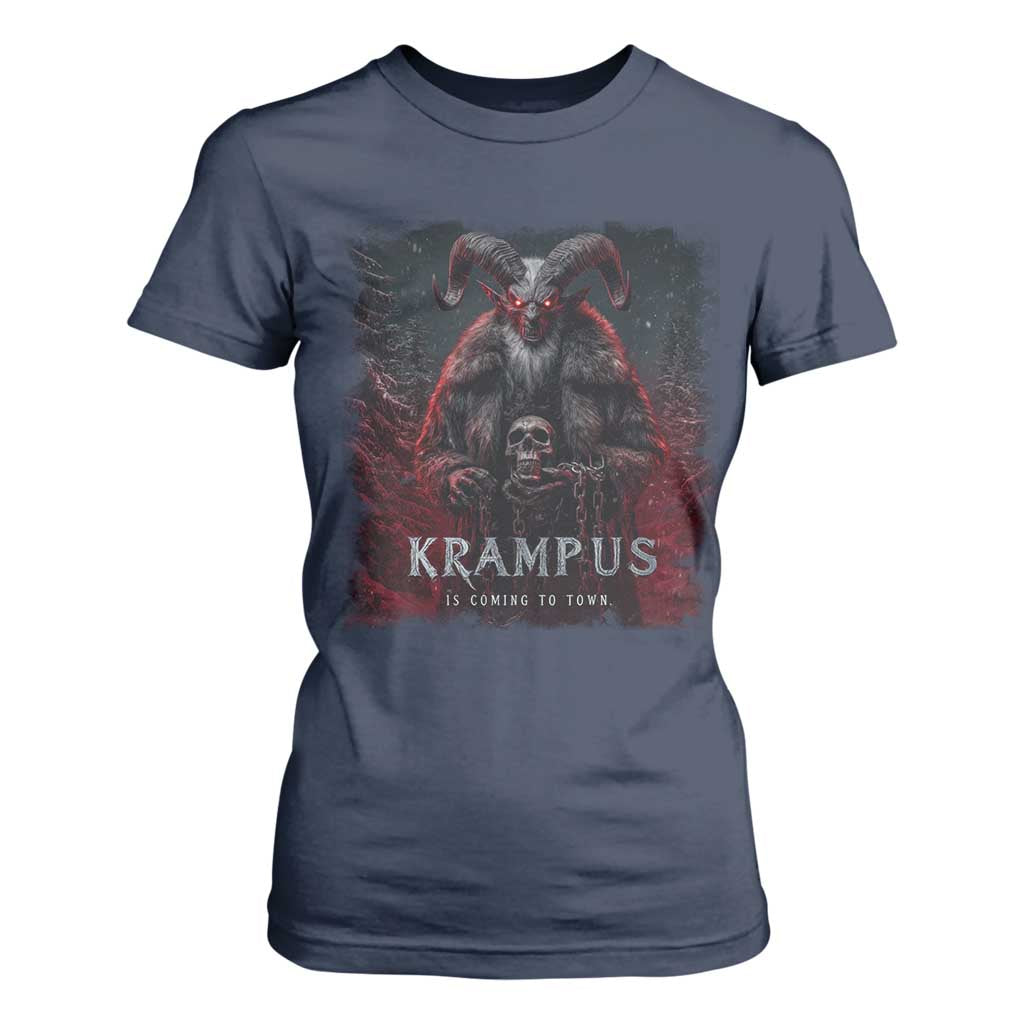 Krampus Is Coming To Town T Shirt For Women Gothic Dark Xmas Gift Horror Holiday TS10 Navy Print Your Wear