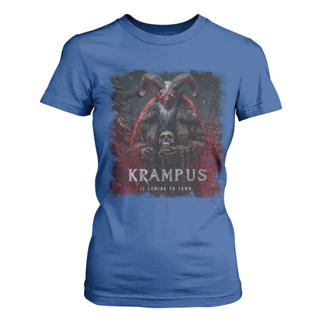 Krampus Is Coming To Town T Shirt For Women Gothic Dark Xmas Gift Horror Holiday TS10 Royal Blue Print Your Wear