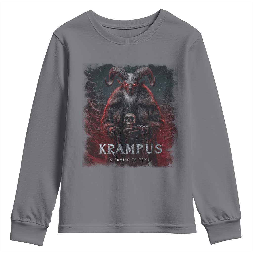 Krampus Is Coming To Town Youth Sweatshirt Gothic Dark Xmas Gift Horror Holiday TS10 Charcoal Print Your Wear