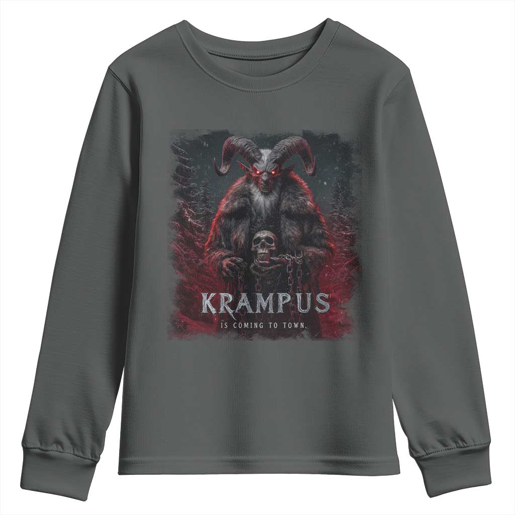 Krampus Is Coming To Town Youth Sweatshirt Gothic Dark Xmas Gift Horror Holiday TS10 Dark Heather Print Your Wear