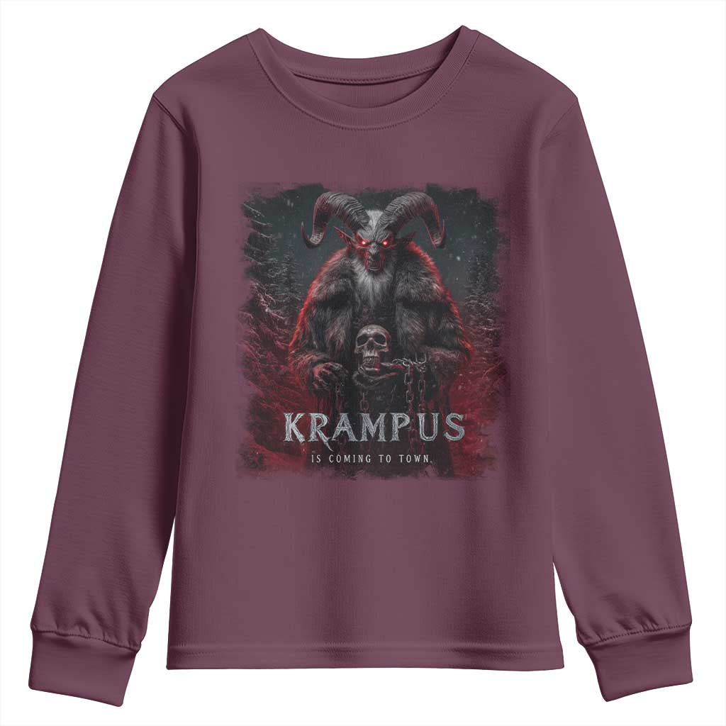 Krampus Is Coming To Town Youth Sweatshirt Gothic Dark Xmas Gift Horror Holiday TS10 Maroon Print Your Wear