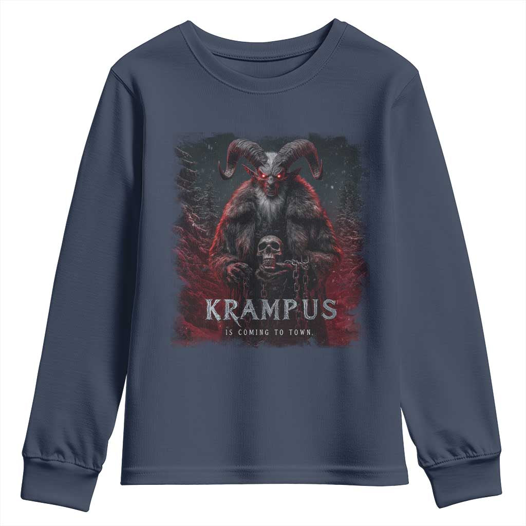 Krampus Is Coming To Town Youth Sweatshirt Gothic Dark Xmas Gift Horror Holiday TS10 Navy Print Your Wear