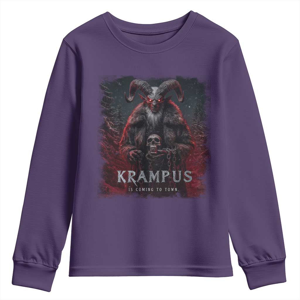 Krampus Is Coming To Town Youth Sweatshirt Gothic Dark Xmas Gift Horror Holiday TS10 Purple Print Your Wear