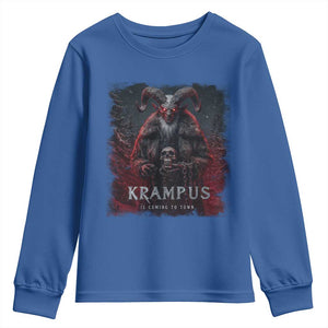 Krampus Is Coming To Town Youth Sweatshirt Gothic Dark Xmas Gift Horror Holiday TS10 Royal Blue Print Your Wear