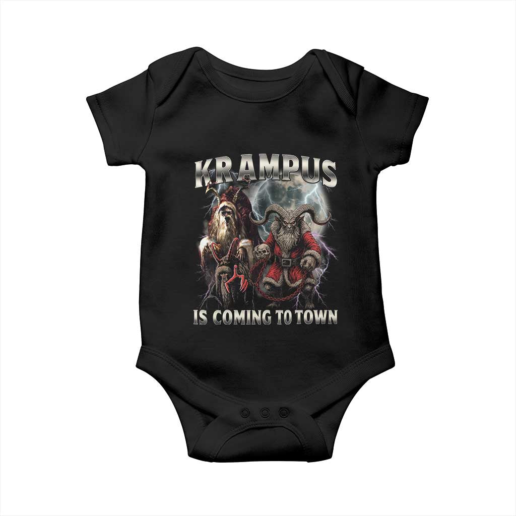 Krampus Is Coming To Town Baby Onesie Vintage Gothic Dark Xmas Gift Horror Holiday TS10 Black Print Your Wear