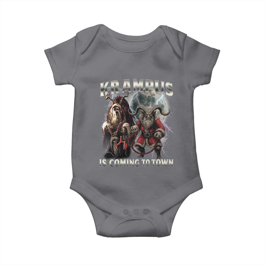 Krampus Is Coming To Town Baby Onesie Vintage Gothic Dark Xmas Gift Horror Holiday TS10 Charcoal Print Your Wear