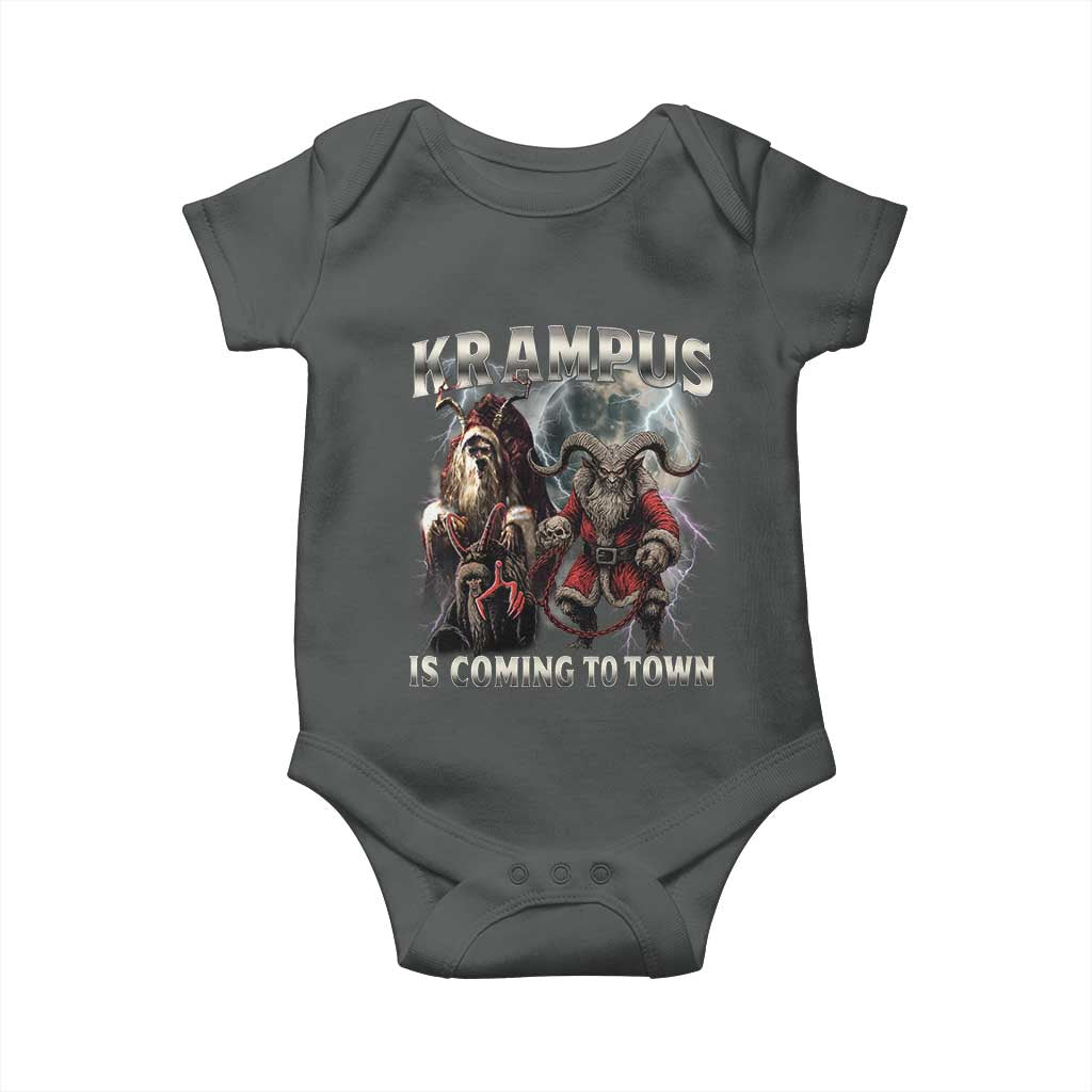 Krampus Is Coming To Town Baby Onesie Vintage Gothic Dark Xmas Gift Horror Holiday TS10 Dark Heather Print Your Wear