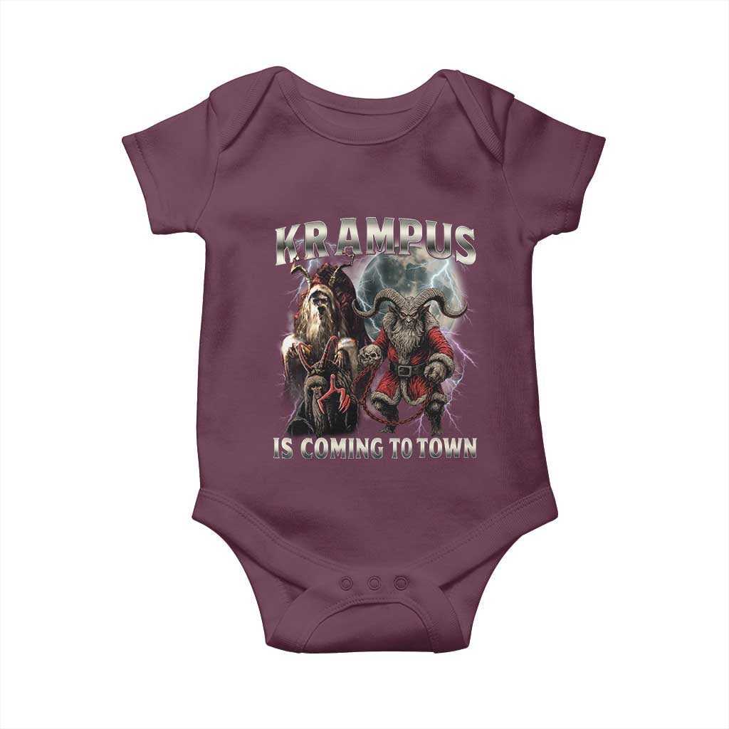 Krampus Is Coming To Town Baby Onesie Vintage Gothic Dark Xmas Gift Horror Holiday TS10 Maroon Print Your Wear
