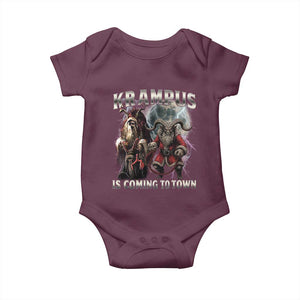 Krampus Is Coming To Town Baby Onesie Vintage Gothic Dark Xmas Gift Horror Holiday TS10 Maroon Print Your Wear