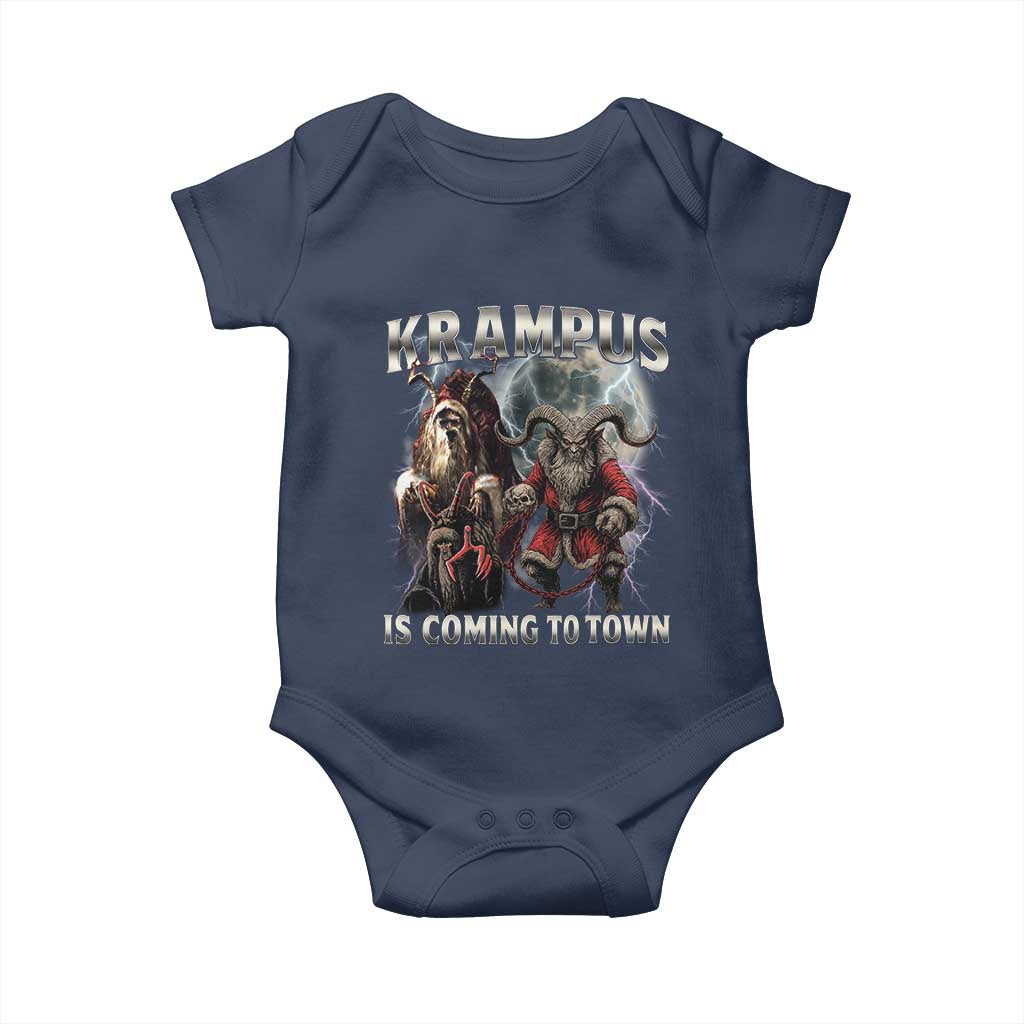 Krampus Is Coming To Town Baby Onesie Vintage Gothic Dark Xmas Gift Horror Holiday TS10 Navy Print Your Wear