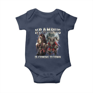 Krampus Is Coming To Town Baby Onesie Vintage Gothic Dark Xmas Gift Horror Holiday TS10 Navy Print Your Wear