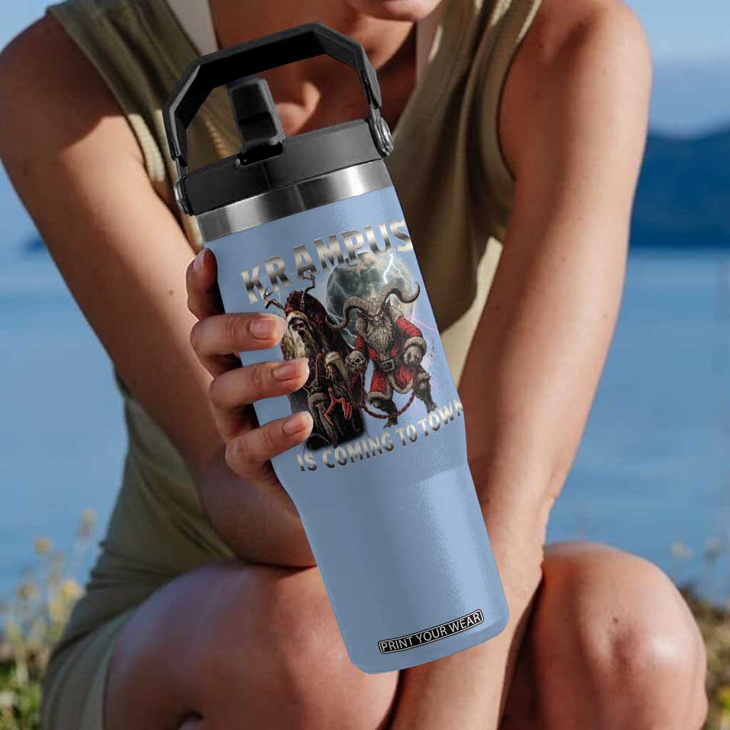 Krampus Is Coming To Town Flip Straw Tumbler Vintage Gothic Dark Xmas Gift Horror Holiday TS10 One Size: 30 oz Light Blue Print Your Wear