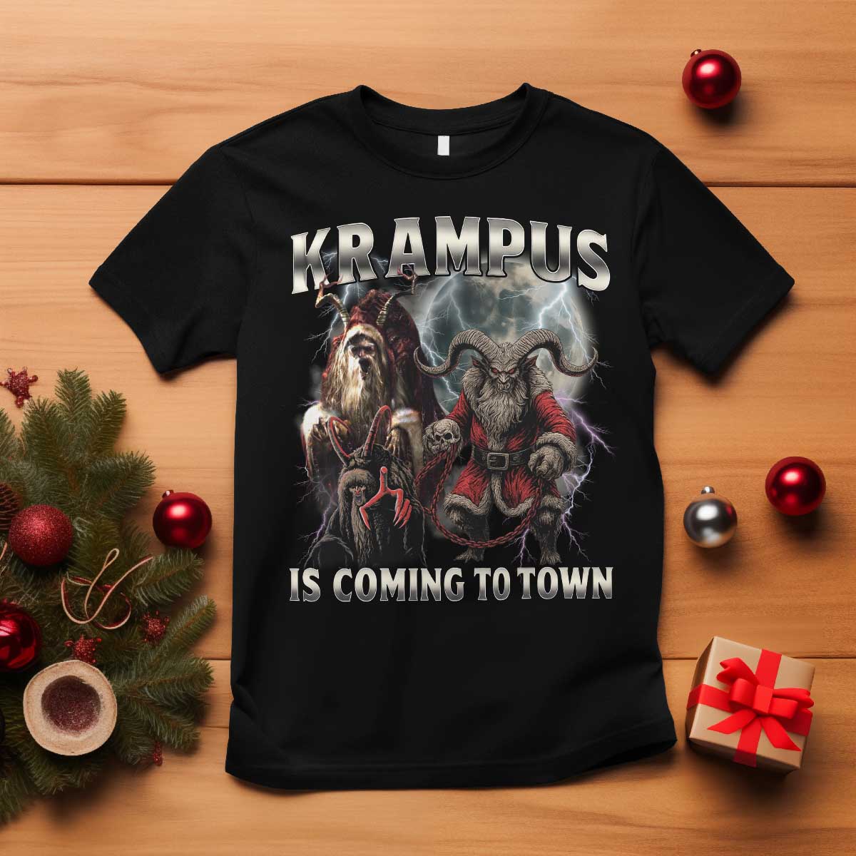Krampus Is Coming To Town T Shirt Vintage Gothic Dark Xmas Gift Horror Holiday TS10 Black Print Your Wear
