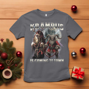 Krampus Is Coming To Town T Shirt Vintage Gothic Dark Xmas Gift Horror Holiday TS10 Charcoal Print Your Wear