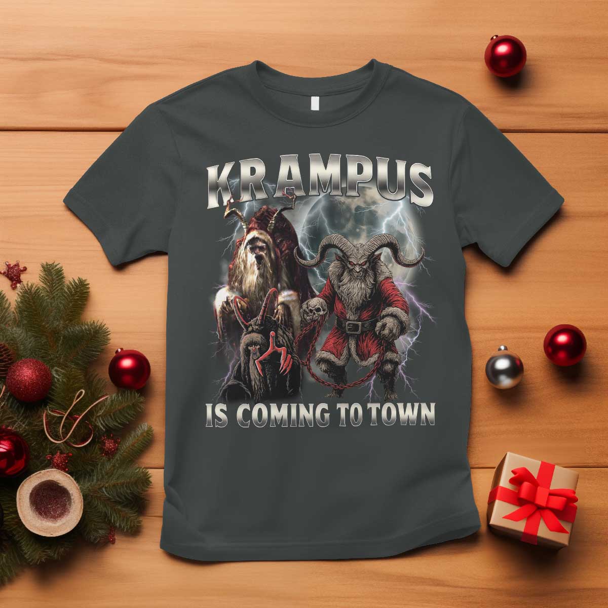 Krampus Is Coming To Town T Shirt Vintage Gothic Dark Xmas Gift Horror Holiday TS10 Dark Heather Print Your Wear