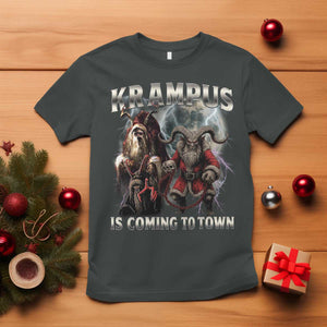 Krampus Is Coming To Town T Shirt Vintage Gothic Dark Xmas Gift Horror Holiday TS10 Dark Heather Print Your Wear