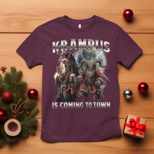 Krampus Is Coming To Town T Shirt Vintage Gothic Dark Xmas Gift Horror Holiday TS10 Maroon Print Your Wear