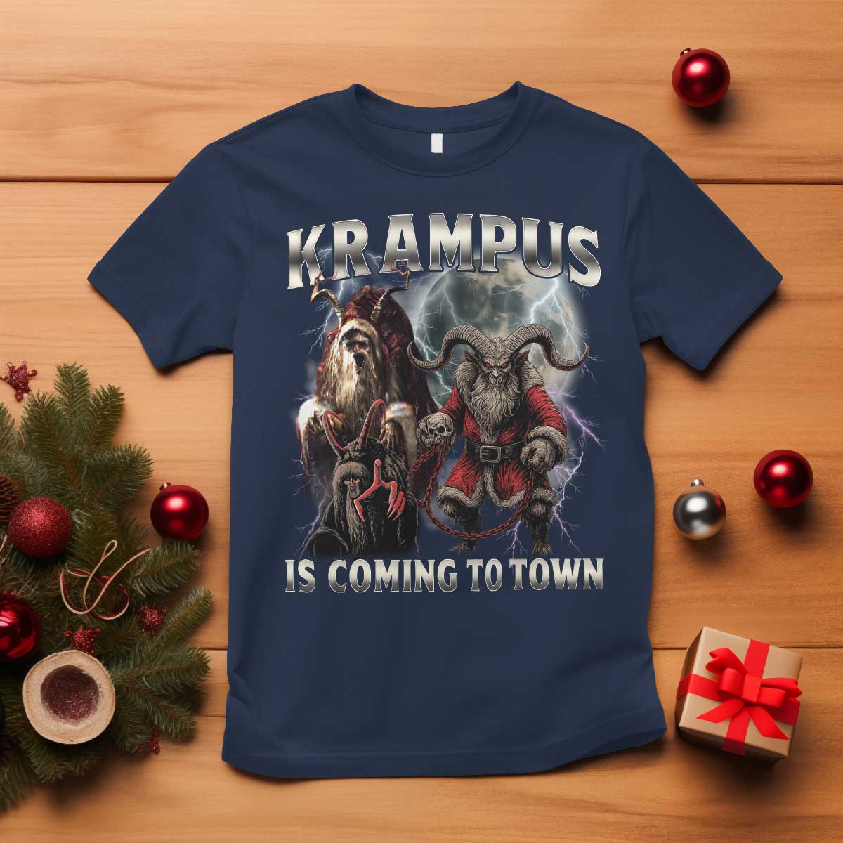 Krampus Is Coming To Town T Shirt Vintage Gothic Dark Xmas Gift Horror Holiday TS10 Navy Print Your Wear