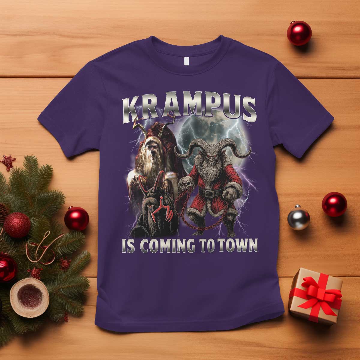 Krampus Is Coming To Town T Shirt Vintage Gothic Dark Xmas Gift Horror Holiday TS10 Purple Print Your Wear