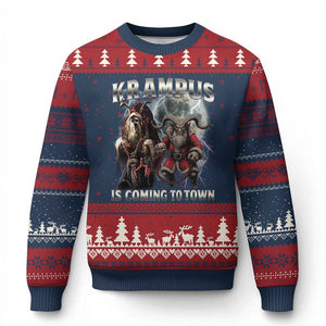 Krampus Is Coming To Town Ugly Christmas Sweater Vintage Gothic Dark Xmas Gift Horror Holiday TS10 Navy Red Print Your Wear