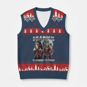 Krampus Is Coming To Town V-Neck Knit Sweater Vest Vintage Gothic Dark Xmas Gift Horror Holiday TS10 Navy Red Print Your Wear