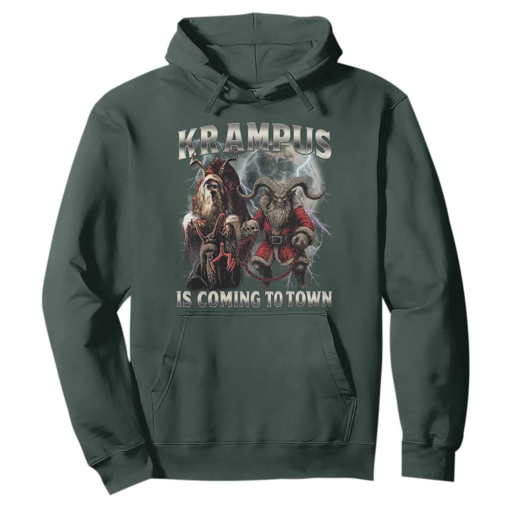 Krampus Is Coming To Town Hoodie Vintage Gothic Dark Xmas Gift Horror Holiday TS10 Dark Forest Green Print Your Wear