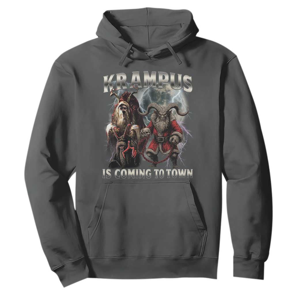 Krampus Is Coming To Town Hoodie Vintage Gothic Dark Xmas Gift Horror Holiday TS10 Dark Heather Print Your Wear