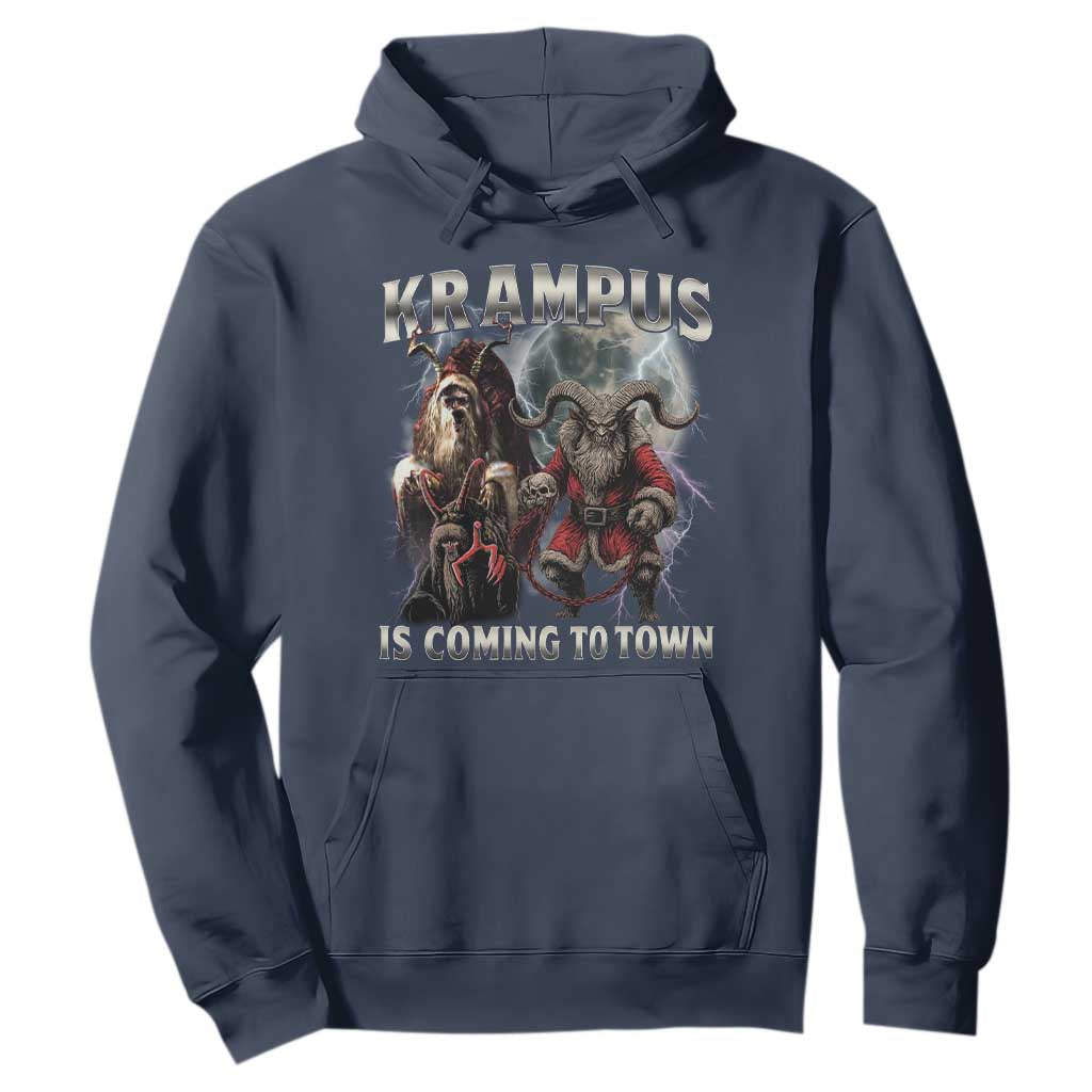 Krampus Is Coming To Town Hoodie Vintage Gothic Dark Xmas Gift Horror Holiday TS10 Navy Print Your Wear