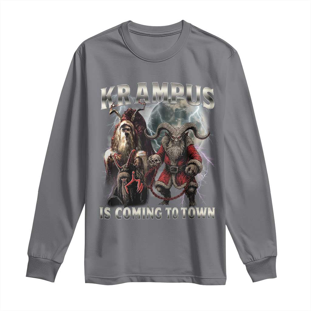 Krampus Is Coming To Town Long Sleeve Shirt Vintage Gothic Dark Xmas Gift Horror Holiday TS10 Charcoal Print Your Wear