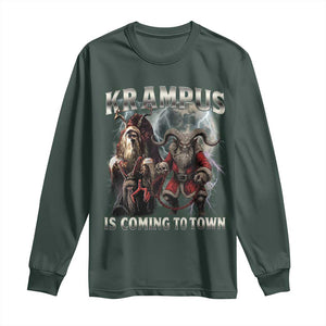 Krampus Is Coming To Town Long Sleeve Shirt Vintage Gothic Dark Xmas Gift Horror Holiday TS10 Dark Forest Green Print Your Wear