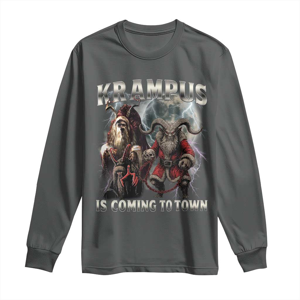 Krampus Is Coming To Town Long Sleeve Shirt Vintage Gothic Dark Xmas Gift Horror Holiday TS10 Dark Heather Print Your Wear