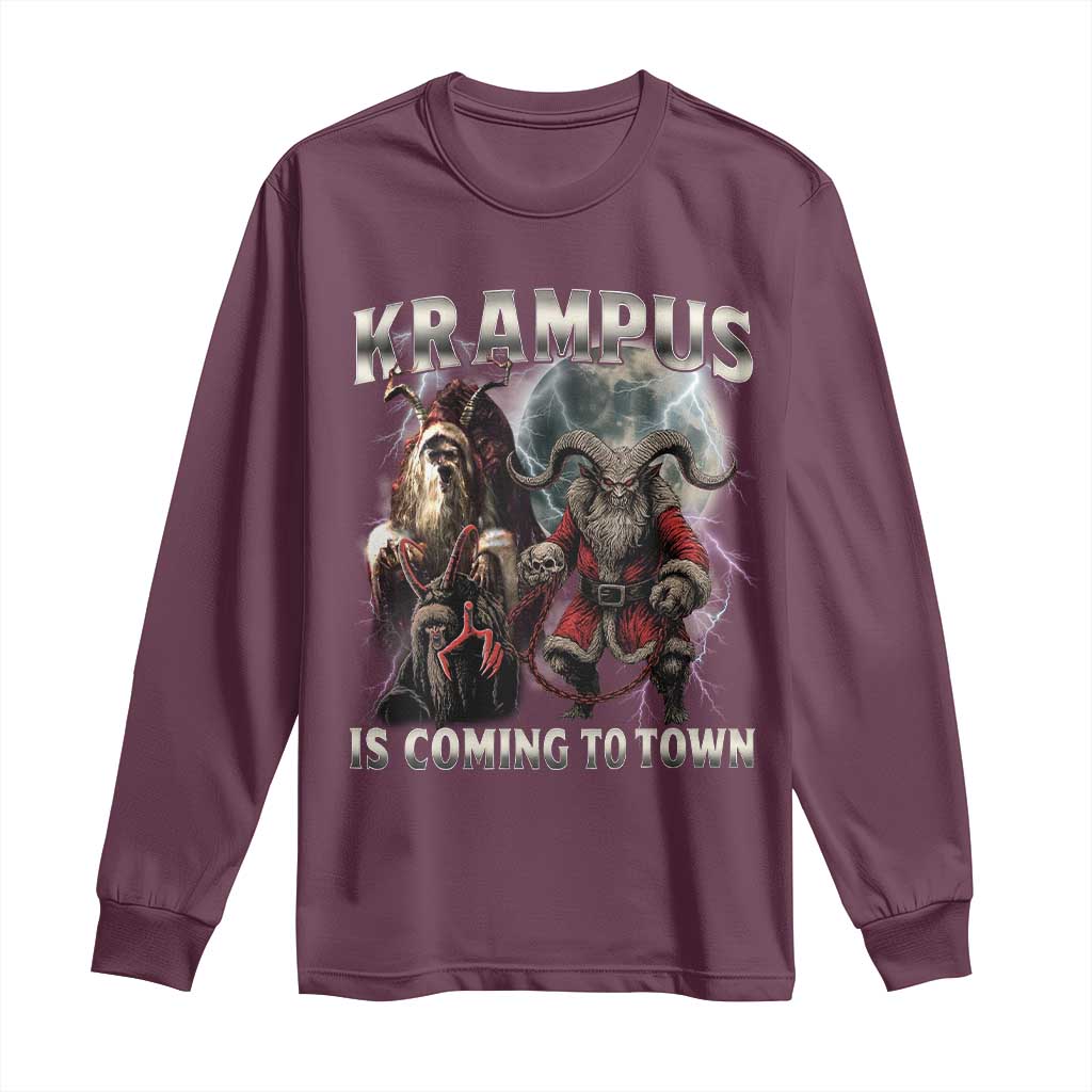 Krampus Is Coming To Town Long Sleeve Shirt Vintage Gothic Dark Xmas Gift Horror Holiday TS10 Maroon Print Your Wear