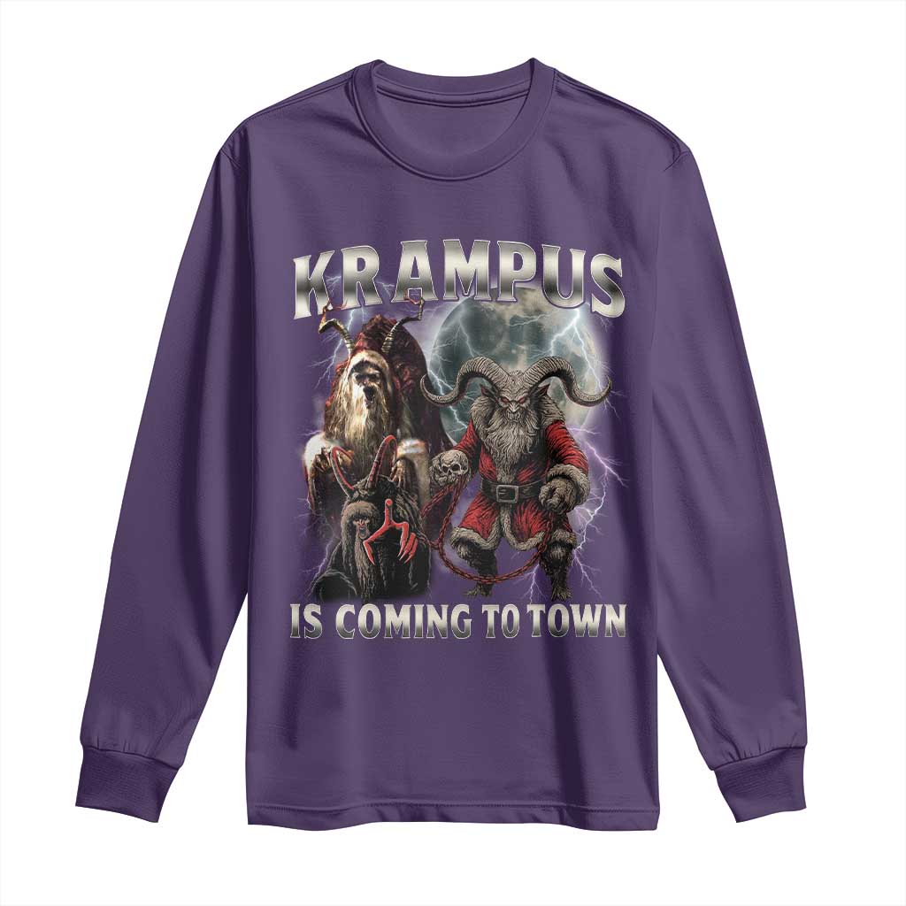 Krampus Is Coming To Town Long Sleeve Shirt Vintage Gothic Dark Xmas Gift Horror Holiday TS10 Purple Print Your Wear