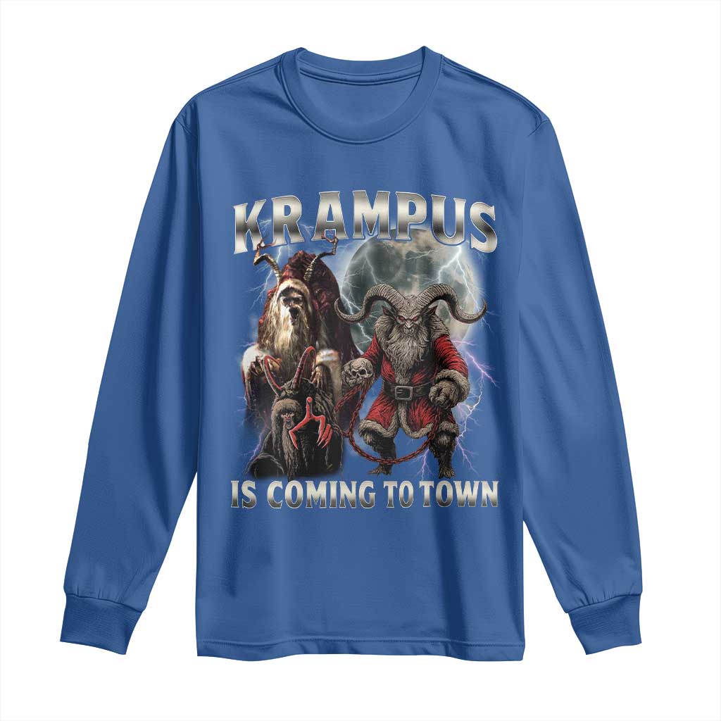 Krampus Is Coming To Town Long Sleeve Shirt Vintage Gothic Dark Xmas Gift Horror Holiday TS10 Royal Blue Print Your Wear